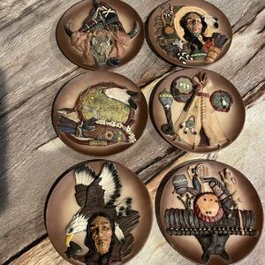 Embossed culture design Native American Indian Clay plates Set Of Six 5”